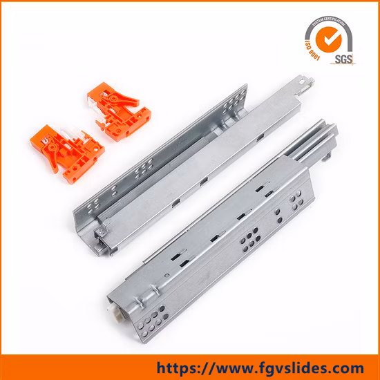 Verdeckte, unten montierte Schubladenführung mit Kunststoffgriff