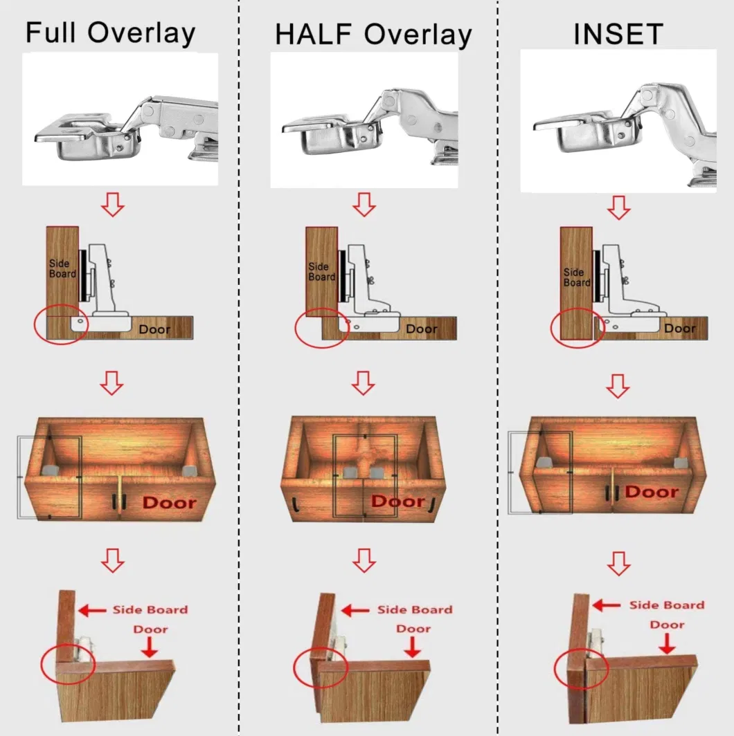 Furniture Hardware Stainless Steel Fixed Unfixed Plate Concealed Folding Soft Close Hydraulic Full Half Inset Overlay Slid Clip Cabinet Kitchen Adjustable Hinge