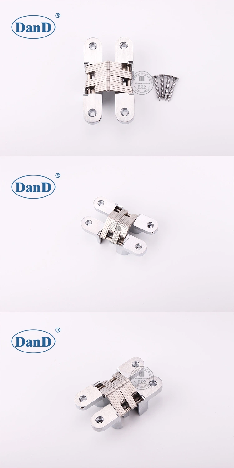 180 Degree Zinc Alloy Hardware Heavy Duty Polish Chrome Hidden Cabinet Pivot Hinge Stainless Steel Silver Cross Concealed Hinge for Wooden Iron Door