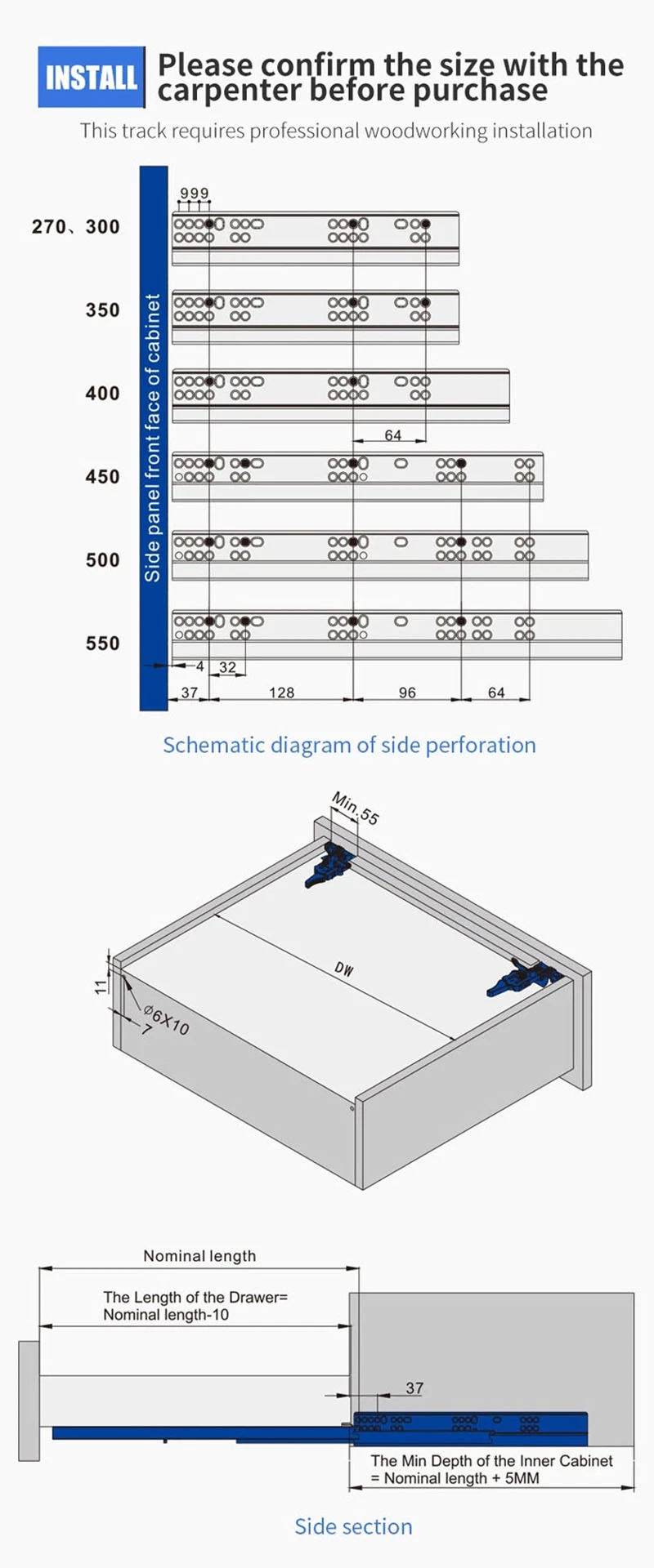 Fully Extended Heavy-Duty Drawer Slides Lock Telescopic Channel Slides for Aluminum Toolbox Waterproof Truck Canopy